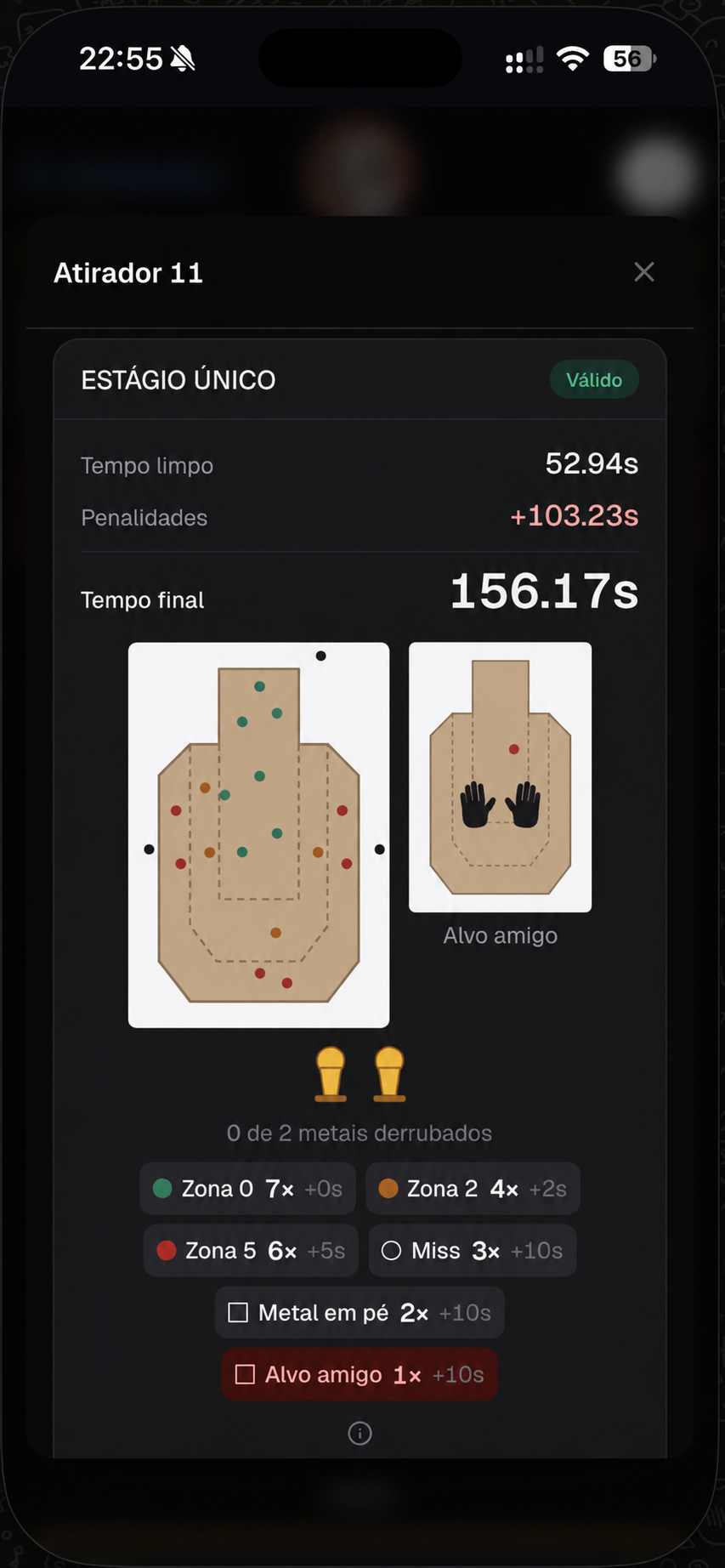 Tela do app: penalidades, com participantes identificados por números