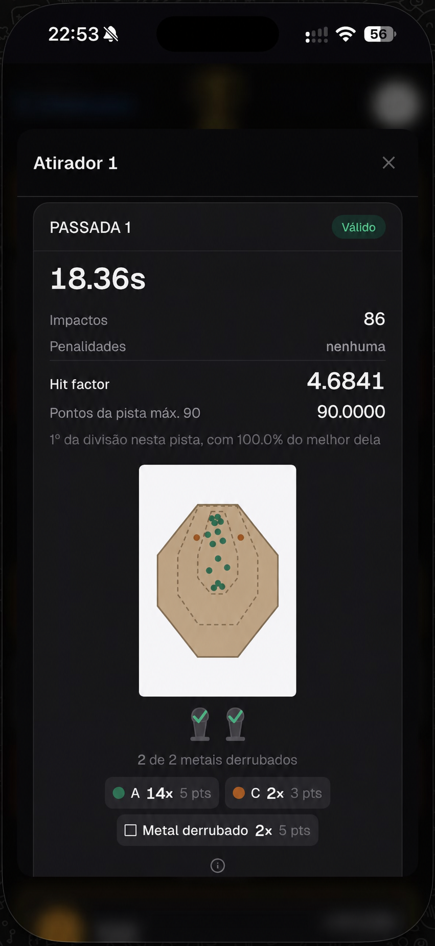 Tela do app: pontuação, com participantes identificados por números