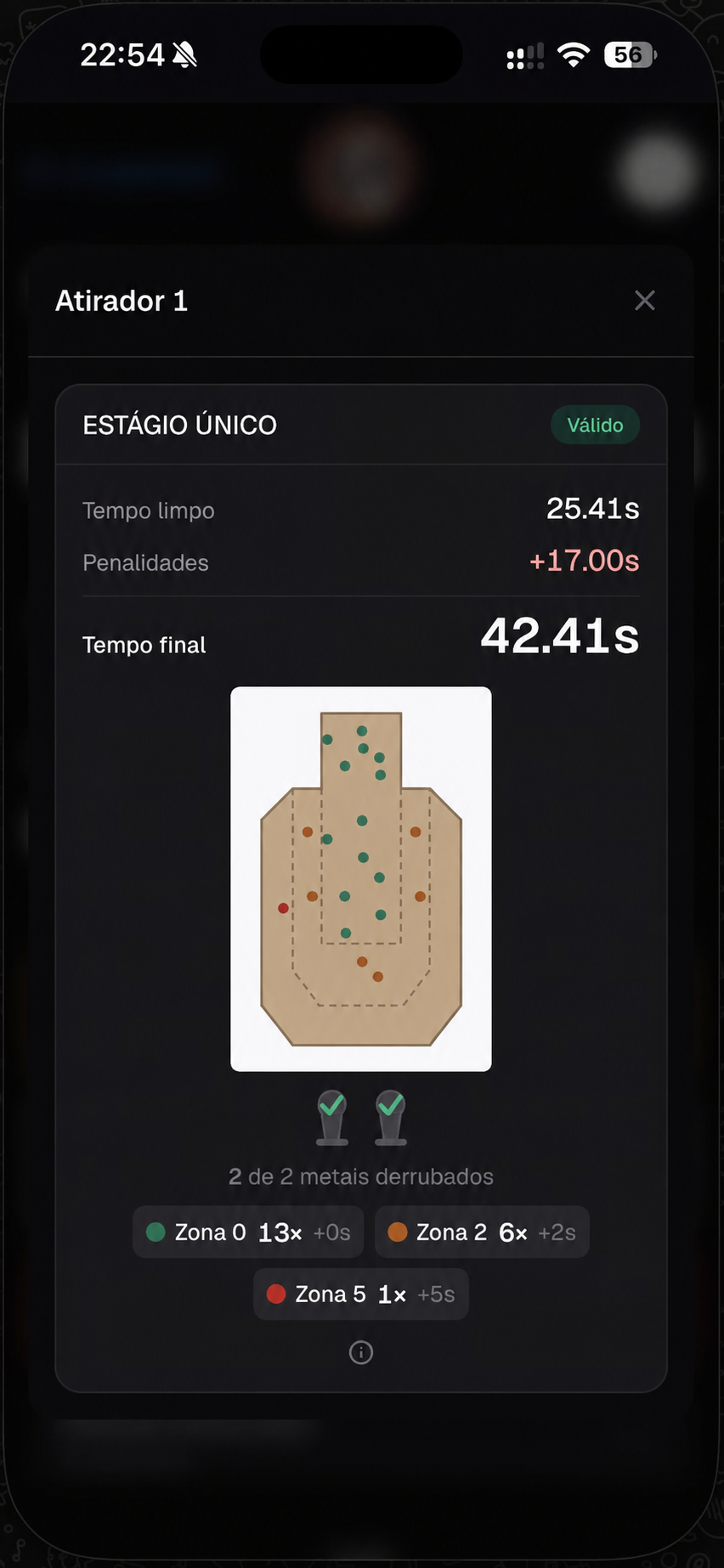 Tela do app: resultado, com participantes identificados por números
